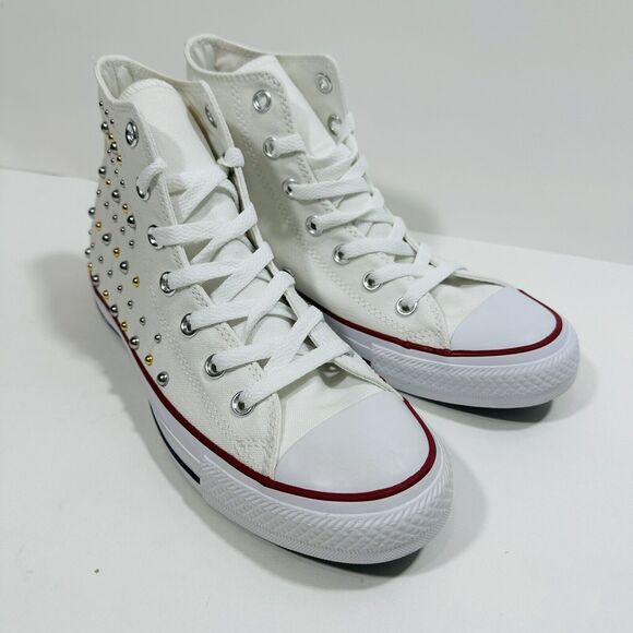 Converse Women US 9 Chuck Taylor All Star Hi Top Sneaker Gold silver Studs NWOB - Picture 4 of 10